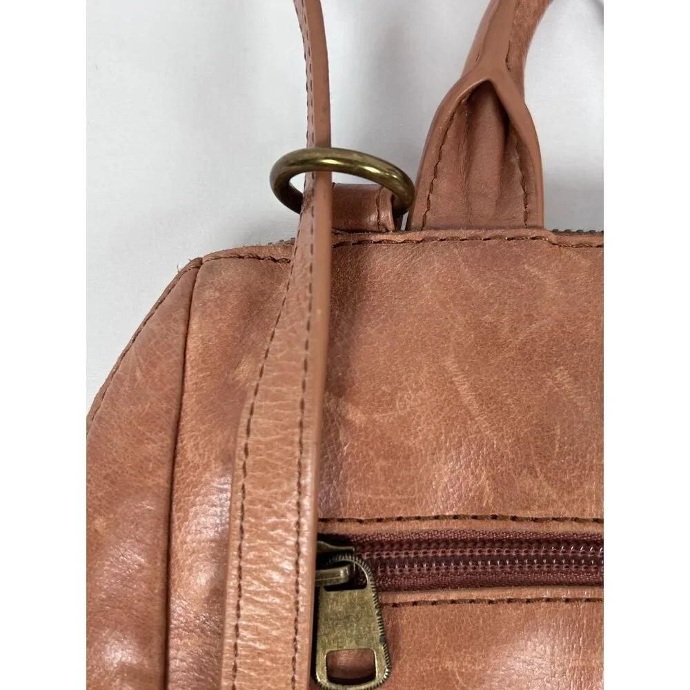 The Sak Loyola Leather Mini Backpack Crossbody Convertible Bag Brown Embossed